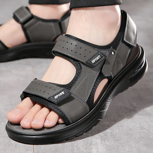 Sandalias de Velcro para Hombre, Color Negro y Gris, Suela Gruesa con Amortiguación de Aire, Zapatos Deportivos de Playa, Calzado Casual Juvenil para Conducir - Product Image 1
