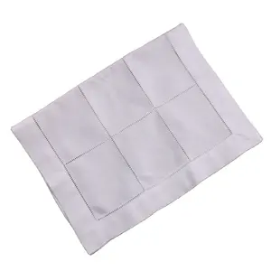 N126-PM Wedding Christmas Table decoration 12 squares White Ramie Cotton Table mat 14"x20" Ladder Hemstitch Placemats