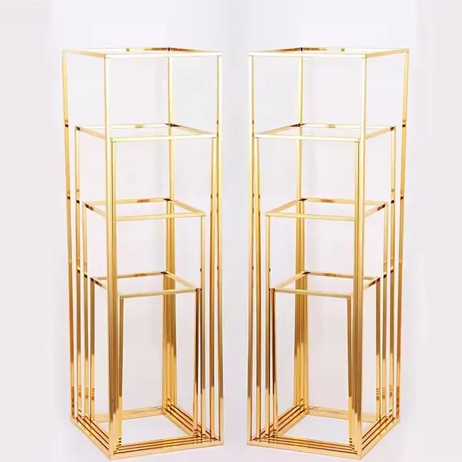 Wedding Flower Stand Rectangle Gold Metal Flower Stand for Wedding Party Table Centerpiece Wedding Flower Stand