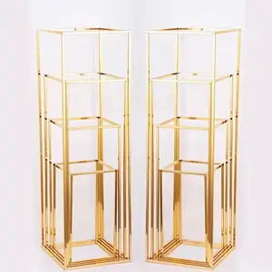 Wedding Flower Stand Rectangle Gold Metal Flower Stand For Wedding Party Table Centerpiece Wedding Flower Stand