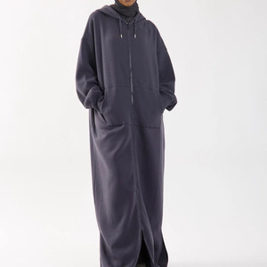 Ensemble d'abaya d'hiver à <span class=keywords><strong>capuche</strong></span> pour femme musulmane, couleur unie, modeste, <span class=keywords><strong>sweat</strong></span> à <span class=keywords><strong>capuche</strong></span>, <span class=keywords><strong>robe</strong></span> longue à manches longues - Product Image 1