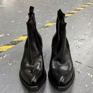 Bottines Chelsea en cuir véritable noir, bout pointu, bande élastique, hauteur de la cheville, semelle en caoutchouc, style automne - Product Image 2