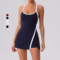 Maßgeschneidertes Damen-Tennis- und Golfkleid mit Überkreuz-Rücken, Atmungsaktiv, Ärmellos, Figurbetont, Schnelltrocknend, Sport- und Fitnesskleid mit Taschen