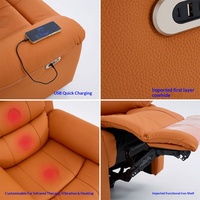 Sillón de Masaje Eléctrico de Cuero Genuino con Función de Vibración, Calefacción, Infrarrojos Lejanos, Sonido 4D, Relleno de Esponja, Extensible