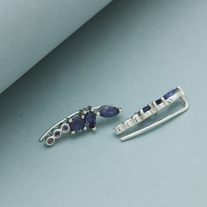 Pendientes de Plata de Ley 925 Iolite recién lanzados para mujer, trepador de oreja chapado en oro y diamante con perla para bodas - Product Image 3