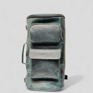 Mochila de viaje de cuero genuino para verano, bolso de lona con cremallera, forro de lona, multifuncional, azul, suave, duradero - Product Image 1