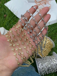 الزركون تمهيد شكل زهرة النحاس مطلي بالذهب الأسطوانة سلسلة ربط الكابل لسوار قلادة صنع المجوهرات - Product Image 4