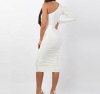 Vente chaude Mode Élégant Blanc À Manches Longues Femmes Club Robes D'été Une Épaule Midi Discothèque Robes Femmes Sexy Club