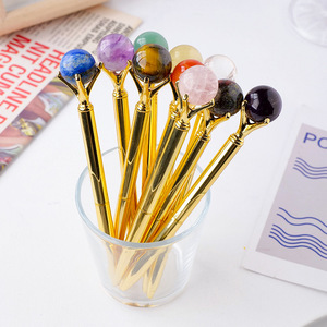 Penna di Cristallo con Sfera da 2cm, Elegante Strumento di <span class=keywords><strong>Scrittura</strong></span> con <span class=keywords><strong>Pietre</strong></span> Preziose, Quarzo Rosa e Ametista per Ufficio, Scuola e Regalo - Product Image 3