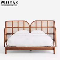 WISEMAX MÖBEL Retro Design Home Hotel Master Zimmer Queen Size King Size Rattan Cane Kopfteil Massivholz bett für Schlafzimmer