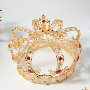 Tiara de Cristal Barroco Redonda Completa al por Mayor, Corona de Rey de Lujo para Hombre, para Fiestas, Cumpleaños, <span class=keywords><strong>en</strong></span> Venta - Product Image 2