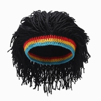 Gorros Divertidos con Peluca y Barba, Tejidos a Mano, Estampado Digital, Estilo Retro Común, Hippie, Rasta, Rastas, Gorros para Fiestas de Halloween
