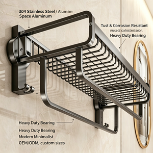 Support mural carré <span class=keywords><strong>double</strong></span> couche en acier inoxydable pour serviettes, étagère de salle de bain, épaisseur 5 mm, revêtement poudré - Product Image 4