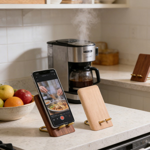 Solid Wood Phone Stand <b>Beech</b> Black Walnut <b>Desk</b> Holder Minimalist Design Custom Engraving Gift - Product Image 3
