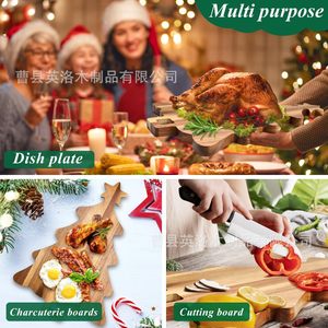 Wooden <b>Christmas</b> Tree Cutting Board Solid Wood Multifunction Fruit And Bread Tray For Holiday Decoration - Product Image 2