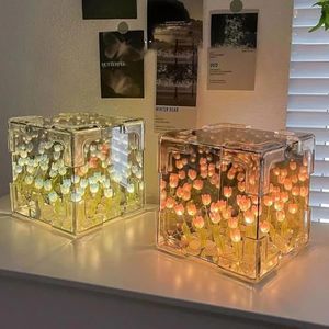 Lampe LED Tulipe Faite à la Main DIY, Boîte Carrée, Miroir Infini, 20 Fleurs, Lampe de Table, Veilleuse d'Intérieur, Cadeau de Noël Créatif - Product Image 3