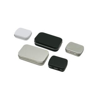 黒白銀色の小さな長方形の金属製タバコギフトキャンディミント包装ヒンジ付きミニブリキ缶 - Product Image 3