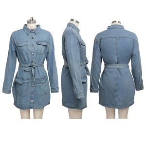 SMR9896 Nouvelle arrivée, <span class=keywords><strong>robe</strong></span> en jean à manches longues tendance pour femmes, <span class=keywords><strong>robe</strong></span> en jean slim fit, <span class=keywords><strong>robe</strong></span> élégante pour femmes, avec ceintures - Product Image 4