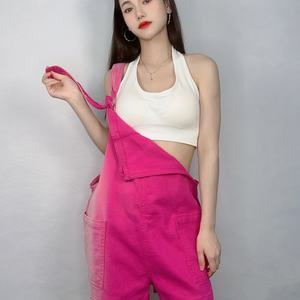 Mono corto vaquero personalizado de nueva moda para mujer OEM, colores rosa y rojo, conjuntos de mono corto para mujer - Product Image 3