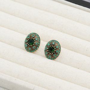 Boucles d'oreilles rétro en zircon vert, style européen américain français, luxe léger, style antique haut de gamme, tendance, vente en gros - Product Image 2
