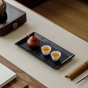 Guanlan Walnut Wood Rectangular <b>Tea</b> <b>Tray</b> Carbonized Solid Wood Dry Brewing Teapot Holder Simple Household Use - Product Image 4