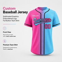 Maillot de baseball personnalisé en gros, manches courtes, boutons sur le devant, impression du nom et du numéro de l'équipe, couleur dégradée, pour adultes