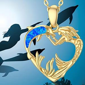 Mode <span class=keywords><strong>Anima</strong></span> dauphin élégant collier breloque cadeau bijoux sirène dauphin creux amour <span class=keywords><strong>coeur</strong></span> pendentif collier pour femmes filles - Product Image 2