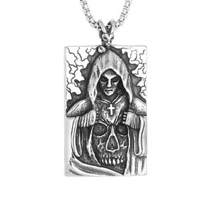 Collier de motard en acier inoxydable, bijoux Punk, squelette de la mort, <span class=keywords><strong>croix</strong></span>, squelette, Rectangle, crâne, pendentif - Product Image 1