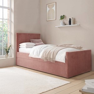 Letto singolo moderno imbottito rosa con 2 materassi, letto estraibile reclinabile <span class=keywords><strong>salvaspazio</strong></span>, elegante arredamento per camera da letto - Product Image 3