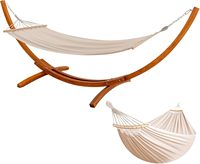 Hamac avec cadre avec 2 hamacs Capacité de charge de 200 kg Cadre d'arc robuste en bois de pin massif pour jardin, patio et balcon