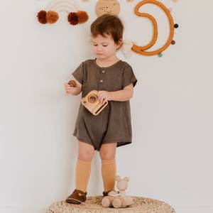 Combinaison pour bébé nouveau-né respirante unisexe à manches courtes en coton 100% lin pour l'été, vêtements pour bébé de 0 à 3 mois - Product Image 1