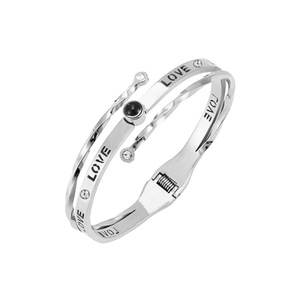 18K Gold PVD Stainless Steel Projection Cuff <b>Bangle</b> <b>Bracelet</b> with 100 Languages I Love You Design | Durable Romantic Jewelry - Product Image 5