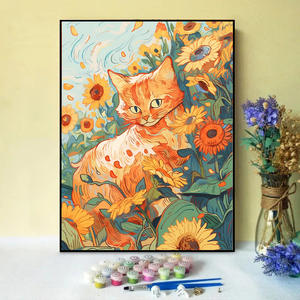 Peinture à l'huile numérique DIY Star Cat, vente en gros d'usine, fleurs et paysages inspirés de <span class=keywords><strong>Van</strong></span> <span class=keywords><strong>Gogh</strong></span>, art décoratif peint à la main - Product Image 4