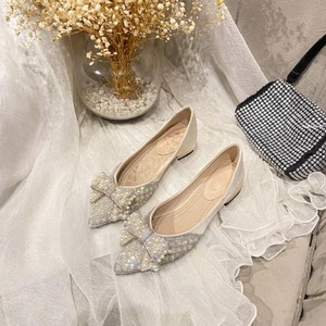 Ladies' Pearl Bow <b>Pointed</b> <b>Toe</b> <b>Flat</b> Shoes Breathable Summer Fashion Trend Durable Slip-On Office Shoes - Product Image 4