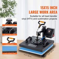 Presse à chaud 5 en 1 15 "X 15" Sublimation numérique à clapet pour plaque de capuchon de tasse de bricolage