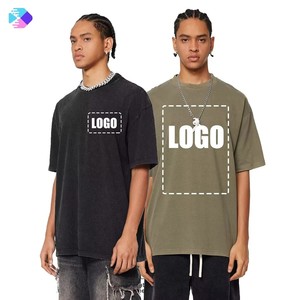 T-shirt pour homme en coton 100% de haute qualité, 260g, tricoté, vintage, délavé à l'acide, avec broderie appliquée, effet usé, logo personnalisé - Product Image 3