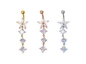Anelli per <span class=keywords><strong>ombelico</strong></span> da donna in acciaio inossidabile placcato oro PVD 18K, con zirconi pendenti a barra curva, gioielli per <span class=keywords><strong>piercing</strong></span> corporeo - Vendita calda - Product Image 2
