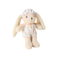 Peluche Lapin aux longues oreilles pour le sommeil, Pyjama imprimé ours et bonnet de nuit à pompons, Jouet compagnon de chambre d'enfant en peluche douce et moelleuse