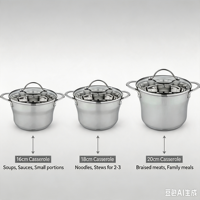 Ensemble de casseroles en acier inoxydable écologique de haute qualité, avec couvercles en verre, poignées résistantes à la chaleur, compatible induction