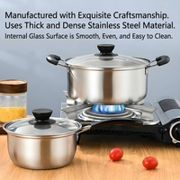 Ensemble de casseroles et d'ustensiles de cuisine en acier inoxydable écologique avec couvercle en verre, design classique, compatible gaz et induction, pour un usage domestique