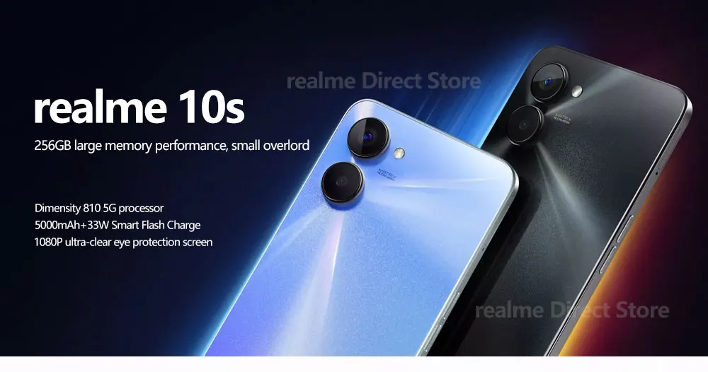 Realme 10s MediaTek Dimensity 810 5G Dual SIM+1Micro SD 6.6"FHD+ 90Hz 50MP dual camera 5000mAh 33W fast charging Play Store OTA