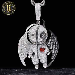 Collana da Uomo alla Moda in Stile Punk Hip Hop, Gioielli Placcati Oro in Ottone con Diamanti CZ AAAAA, Ciondolo Iced Out 'Kindness and Evil Demon' - Product Image 1