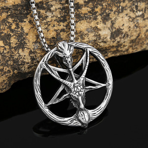Yunnique – collier avec pendentif tête de crâne en argent tibétain, bijoux ronds pour hommes, design tête de mouton, chaîne en acier inoxydable, 60cm - Product Image 2
