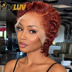 Parrucca Pixie Cut in <span class=keywords><strong>Capelli</strong></span> Umani, Corta e Ricci, in <span class=keywords><strong>Capelli</strong></span> Vergini Vietnamiti, con Frontale in Pizzo HD, Senza Colla, Pre-Piumata, All'Ingrosso - Product Image 4
