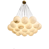 Lustre de luxe en laiton blanc et albâtre, taille moyenne, LED anti-éblouissement, éclairage intérieur pour chambre à coucher, hall d'hôtel