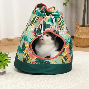 도매 제조 업체 접이식 녹색 꽃 디자인 고양이 집