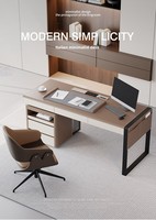 Bureau d'angle en cuir pleine fleur de style minimaliste italien, bureau d'ordinateur de luxe haut de gamme, poste de travail moderne et simple pour cadre