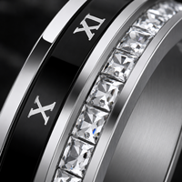 Bague tournante unisexe anti-anxiété JLM Premium en acier titane avec chiffres romains minimalistes et zircone cubique, idéale pour mariage et fiançailles