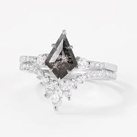 Ensemble de bagues de fiançailles en argent sterling 925 avec diamants sel et poivre et quartz, serti d'un anneau en oxyde de zirconium marquise
