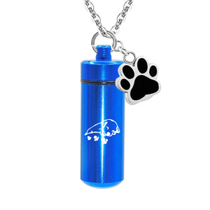 Cremation Ashes <strong>Urn</strong> Pet Paws Cylinder Pendant Ashes for Dog Memorial Jewelry Aluminum Alloy Keepsake <strong>Necklace</strong> - Product Image 1